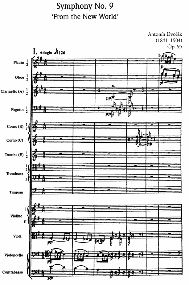 Notenblatt: Dvořák – Sinfonie Nr. 9 "Aus der Neuen Welt", Orchesterpartitur mit Instrumentenstimmen